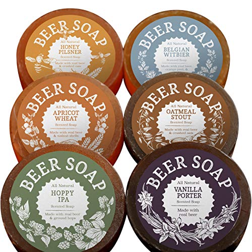 BEER SOAP 6-PACK - All Natural + Made in USA - Actually Smells Good! Perfect Craft Beer Gift Set for Beer Lovers, Guy Gift, Man Cave Gift, Drinking Gift - The Beer Connoisseur® Store