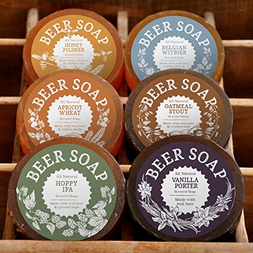 BEER SOAP 6-PACK - All Natural + Made in USA - Actually Smells Good! Perfect Craft Beer Gift Set for Beer Lovers, Guy Gift, Man Cave Gift, Drinking Gift - The Beer Connoisseur® Store