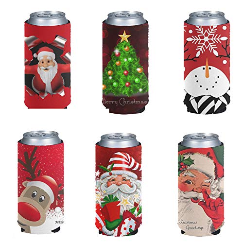 BIGCARJOB Christmas 6 PCS Slim Beer Can Cooler Sleeves, Neoprene Insulated  Foldable Stubby Holders Beer Cooler Bags Beer Can Sleeve Covers