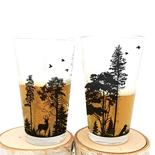 Black Lantern Pint Glasses– Beer Glass and Pint Glass Set of 2 – Forest and Animals Design - Kitchen Glasses and Everyday Drinkware - The Beer Connoisseur® Store