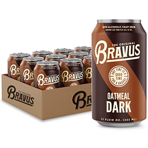 Bravus Non-Alcoholic Brew Oatmeal Dark - 12 Pack x 12 Fl Oz Cans - Low-Calorie, GABF Silver Medal Winner - The Beer Connoisseur® Store