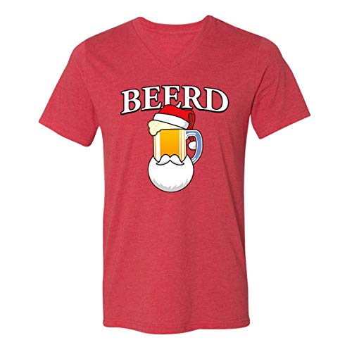 CAMALEN Beerd Santa Claus Beer Mug Christmas V-Neck T-Shirts for Men(Heather Red,X-Large) - The Beer Connoisseur® Store