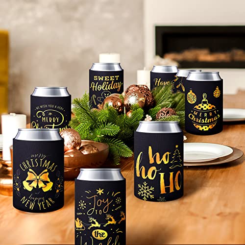 Christmas Beer Can Coolers Sleeves Bulk 12 Pcs Black Gold Xmas Holiday Can Insulated Covers for Christmas Party Decorations Supplies-neoprene Coolers for 4.9 x 3.8 Inch Canned Beverages, Bottle, Drink - The Beer Connoisseur® Store