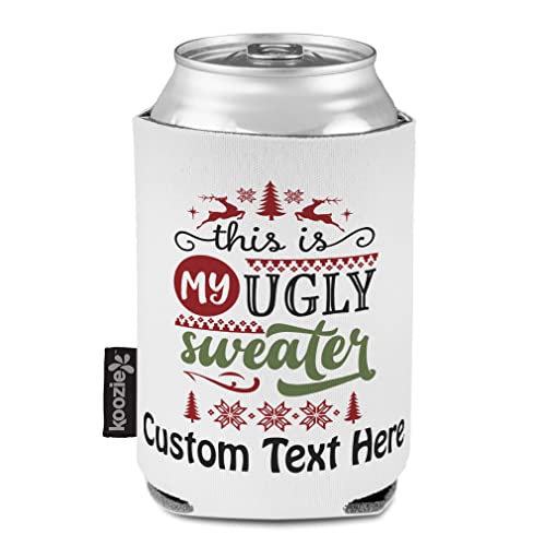 Christmas Custom Sleeves for Cans Drink Cooler This Is My Ugly Sweater Reindeer Snowflakes Style B Christmas Scuba Foam Party Beer Cover White Personalized Text Here - The Beer Connoisseur® Store