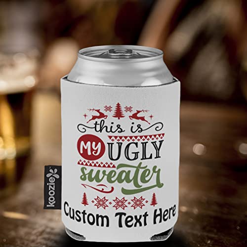 Christmas Custom Sleeves for Cans Drink Cooler This Is My Ugly Sweater Reindeer Snowflakes Style B Christmas Scuba Foam Party Beer Cover White Personalized Text Here - The Beer Connoisseur® Store