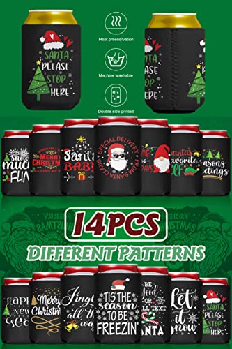 Christmas Decorations Can Coolers Sleeves, PHXNACO 14 Pack Can Koozies, Funny Reusable Neoprene Can coozies Bulk for Christmas Party Supplies - The Beer Connoisseur® Store
