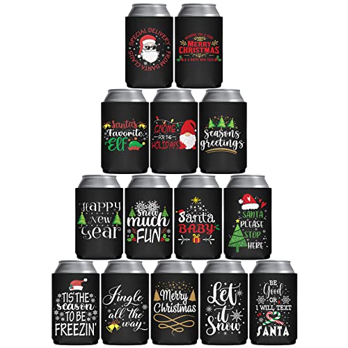 Whaline 12pcs Christmas Beer Can Coolers Sleeves Red Black Plaid Can  Sleeves Can Covers for Beverages, Bottle, Drink Christmas Party Decorations