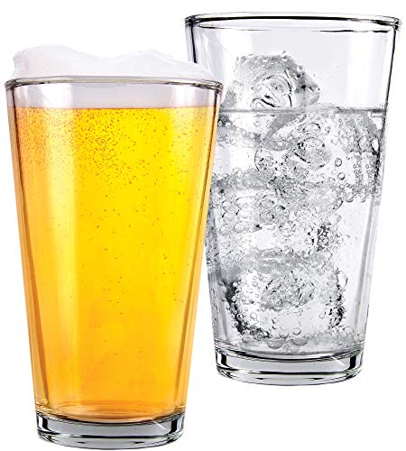 Clear Glass Beer Cups – 6 Pack – All Purpose Drinking Tumblers, 16 oz – Elegant Design for Home and Kitchen – Great for Restaurants, Bars, Parties – by Kitchen Lux - The Beer Connoisseur® Store
