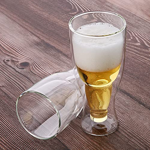 CnGlass Beer Glasses 13.5OZ,Double Wall Insulated Upside Down Glass,Set of 1,Beer Glassware - The Beer Connoisseur® Store