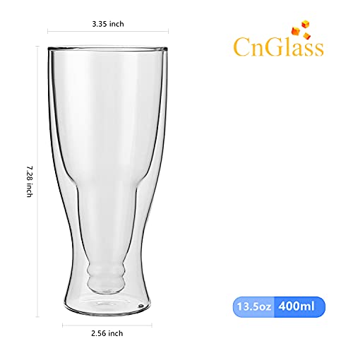 CnGlass Beer Glasses 13.5OZ,Double Wall Insulated Upside Down Glass,Set of 1,Beer Glassware - The Beer Connoisseur® Store