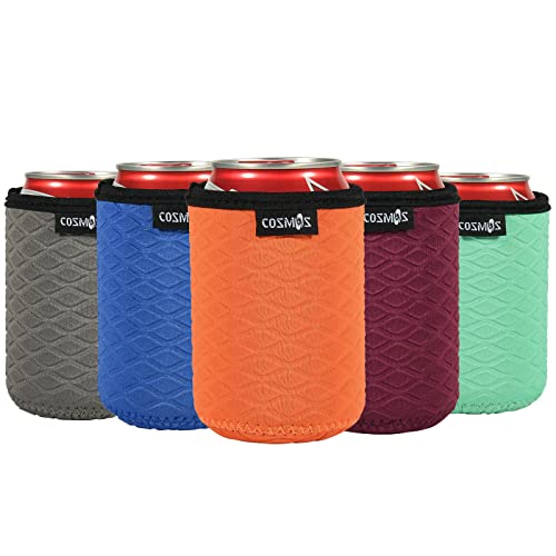 Cosmos Pack of 5 Soft Neoprene 12 OZ Standard Can Cooler Regular Can Insulated Cover for Beer Beverage Drink Can (For 12 oz Standard Can) - The Beer Connoisseur® Store