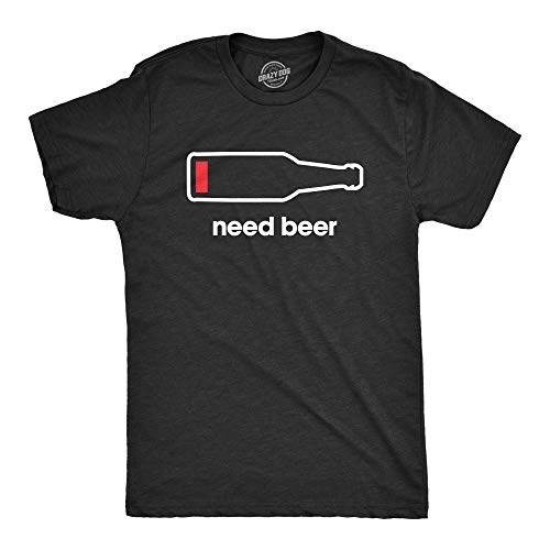 Crazy Dog T-Shirts Mens Need Beer T Shirt Funny Low Battery Dad Gift Graphic Sarcastic Humor Tee (Heather Black) - XL - The Beer Connoisseur® Store