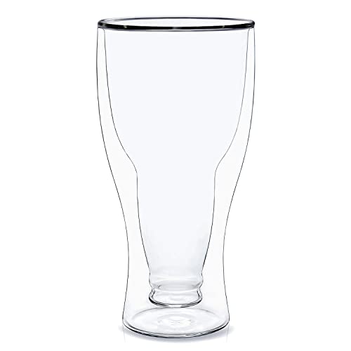 Dragon Glassware Beer Glass, Clear Double Wall Insulated Pub Mug, Upside Down Design, Holds One Full Beer Bottle, Freezable Glass for Beer Lovers, 13.5 oz Capacity, 1 Glass - The Beer Connoisseur® Store