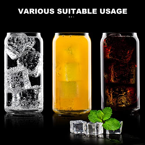 Drinking Glass Cups Set of 4 - Can Shaped Glass Cups, 16oz Beer Glasses with Glass Straw, Cold Drink Glassware, Unique Water, Tea, Cocktail Glass Set, Great Gift - The Beer Connoisseur® Store