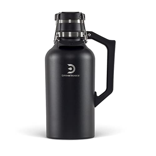 DrinkTanks Craft Growler, Passivated Stainless Steel Growlers for Beer, Leakproof and Vacuum Insulated Beverage Tumbler, Easy-to-Use Soda, Wine, or Coffee Tumbler with Handle, Obsidian, 64 Oz - The Beer Connoisseur® Store