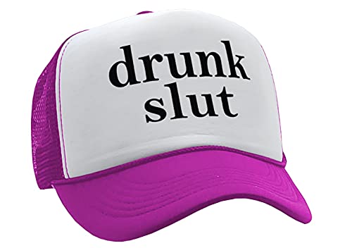 Drunk Slut - Party frat College Beer Drink - Vintage Retro Style Trucker Cap Hat (Neon Pink) - The Beer Connoisseur® Store