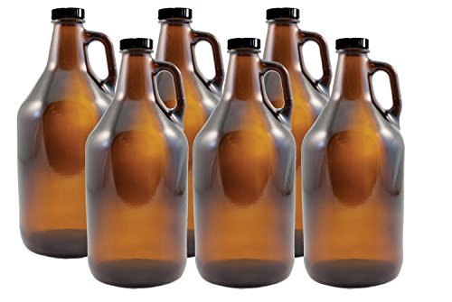 FastRack 64 oz Growler, 1/2 Gallon Glass Beer Growler, Half Gallon Glass Jug, Amber Growlers for Beer, 1/2 Gallon Glass Jug, Set of 6, Comes with 6 Poly Seal Caps - The Beer Connoisseur® Store