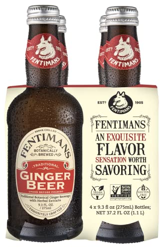 Fentimans Ginger Beer - Ginger Beer Non Alcoholic, Bontanically Brewed Ginger Beer, Natural Soda, Made with Natural Ginger Root, No Artifical Flavors, Preservatives, or Colors - Ginger Beer Soda, 9.3 Fl Oz (Pack of 4) - The Beer Connoisseur® Store