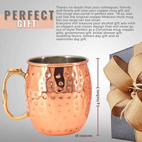 [Gift Set] Kitchen Science Moscow Mule Mugs, Stainless Steel Lined Copper Moscow Mule Cups Set of 6 (18oz) w/ Straws, Jigger, Spoon & Brush | Tarnish-Resistant Stainless Steel Interior - The Beer Connoisseur® Store