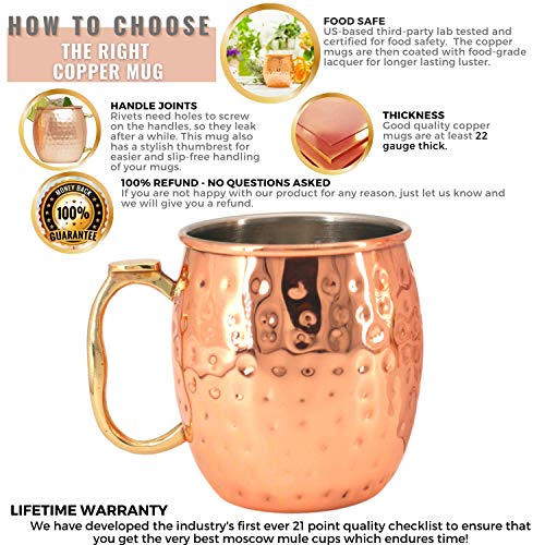 [Gift Set] Kitchen Science Moscow Mule Mugs, Stainless Steel Lined Copper Moscow Mule Cups Set of 6 (18oz) w/ Straws, Jigger, Spoon & Brush | Tarnish-Resistant Stainless Steel Interior - The Beer Connoisseur® Store