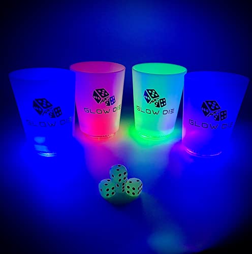 Glow Die - Glow in The Dark Beer Die or Snappa Drinking Game Complete Set with 4 Battery Powered Color Changing Cups and 4 Rechargeable Glow in The Dark dice (New 2022 Version) - The Beer Connoisseur® Store