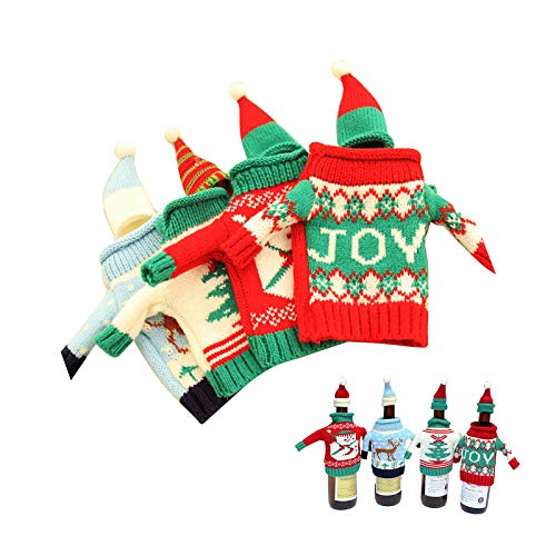 Gofypel Christmas Wine Bottle Covers Ugly Sweater Bottle Ornaments Beer Water Bottle Holders Xmas Table Decor with Hats for Christmas Holiday Party Favors Supplies 4 Set - The Beer Connoisseur® Store