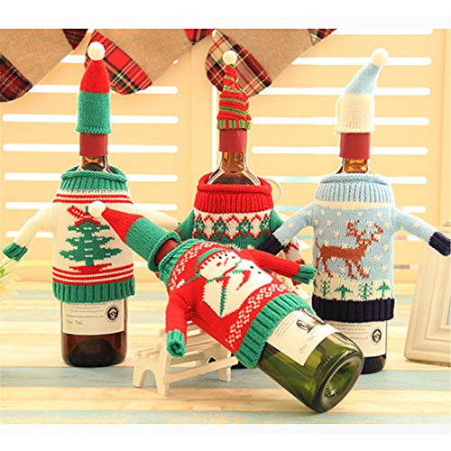 Gofypel Christmas Wine Bottle Covers Ugly Sweater Bottle Ornaments Beer Water Bottle Holders Xmas Table Decor with Hats for Christmas Holiday Party Favors Supplies 4 Set - The Beer Connoisseur® Store