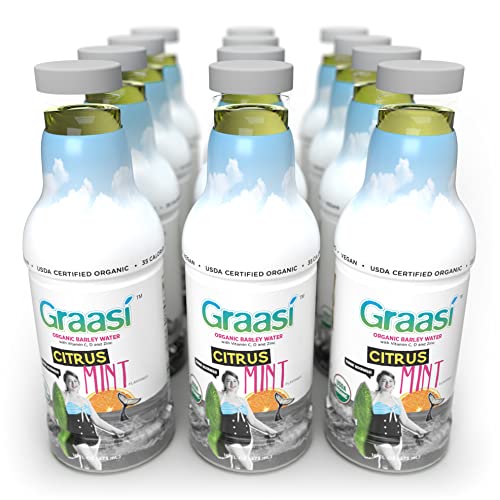 Graasi | Organic Barley Grass Water | Functional | Hydration | USDA Certified | NON-GMO | Gluten-Free | Plant-Based | Vegan | Citrus Mint | 35 calories | 12 pack bottles | 16 oz each - The Beer Connoisseur® Store