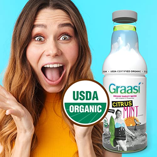 Graasi | Organic Barley Grass Water | Functional | Hydration | USDA Certified | NON-GMO | Gluten-Free | Plant-Based | Vegan | Citrus Mint | 35 calories | 12 pack bottles | 16 oz each - The Beer Connoisseur® Store