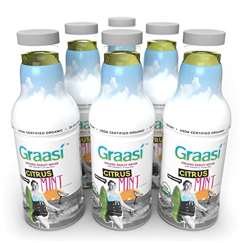 Graasi | Organic Barley Grass Water | Functional | Hydration | USDA Certified | NON-GMO | Gluten-Free | Plant-Based | Vegan | Citrus Mint | 35 calories | 6 pack bottles | 16 oz each - The Beer Connoisseur® Store