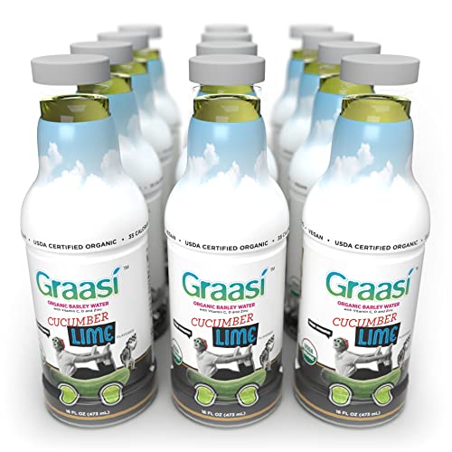 Graasi | Organic Barley Grass Water | Functional | Hydration | USDA Certified | NON-GMO | Gluten-Free | Plant-Based | Vegan | Cucumber Lime | 35 calories | 12 pack bottles | 16 oz each - The Beer Connoisseur® Store