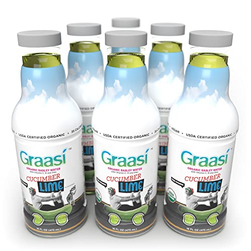 Graasi | Organic Barley Grass Water | Functional | Hydration | USDA Certified | NON-GMO | Gluten-Free | Plant-Based | Vegan | Cucumber Lime | 35 calories | 6 pack bottles | 16 oz each - The Beer Connoisseur® Store