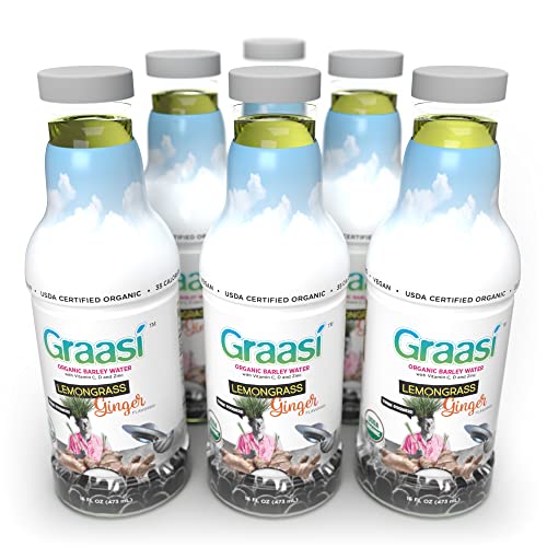 Graasi | Organic Barley Grass Water | Functional | Hydration | USDA Certified | NON-GMO | Gluten-Free | Plant-Based | Vegan | Lemongrass Ginger | 35 calories | 6 pack bottles | 16 oz each - The Beer Connoisseur® Store