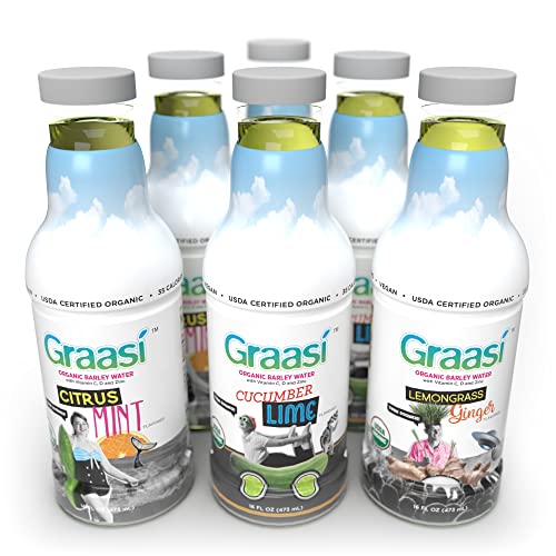 Graasi | Organic Barley Grass Water | Functional | Hydration | USDA Certified | NON-GMO | Gluten-Free | Plant-Based | Vegan | Variety Pack| 35 calories | 6 pack bottles | 16 oz each - The Beer Connoisseur® Store