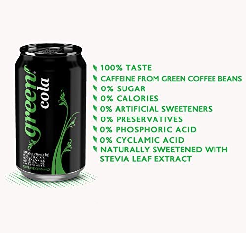 Green Cola - Sugar Free, Zero Calories, Naturally Sweetened with 100% Stevia Leaf Extract, Carbonated Soda, 100% Cola Taste, 12 Fl Oz each can - Pack of 8 - The Beer Connoisseur® Store