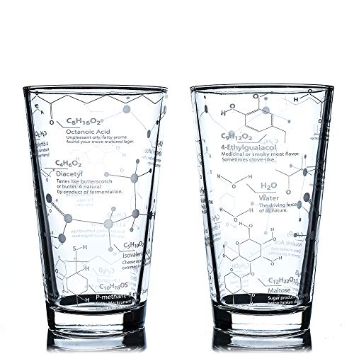 Greenline Goods Beer Glasses - 16 oz Pint Glass (Set of 2) – Science of Beer Glassware - Etched with Beer & Hops Chemistry Molecules - The Beer Connoisseur® Store