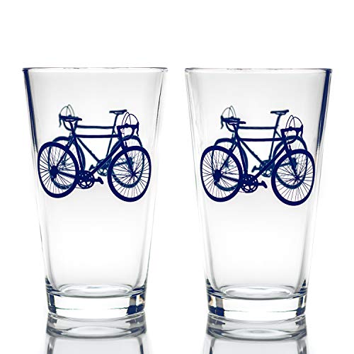 Greenline Goods - Bicycle Beer Glasses (Set of 2) |16 oz Drinkware with Colorful Cyclist Designs | Premium Decorative Glassware | Unique Gifts for Cyclists & Bike Riders [Navy] - The Beer Connoisseur® Store