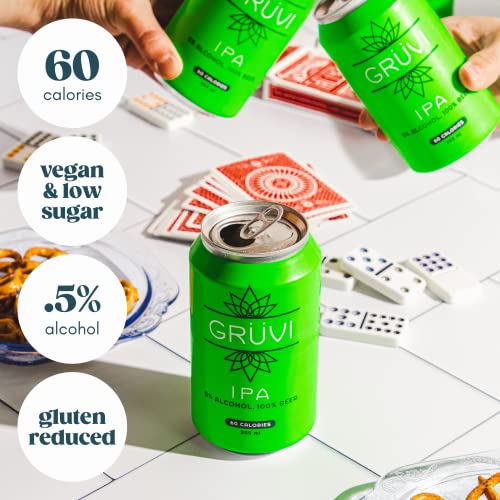 Gruvi IPA Non-Alcoholic Beer, 60 Calories, 12-Pack, 0% ABV, Zero Alcohol Beer, NA Beer - The Beer Connoisseur® Store