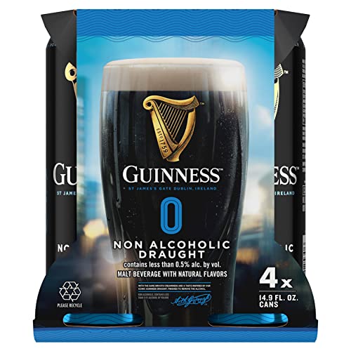 Guinness Draught 0 Non Alcoholic Stout Beer, 4pk 14.9oz Cans, .05% ABV - The Beer Connoisseur® Store