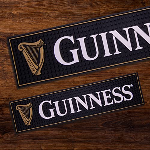 Guinness Gaelic Label Bar Mat - Non Slip Black PVC Rubber Drip Tray (White) | Guinness Official Merchandise No Spillage Bar Mat - The Beer Connoisseur® Store