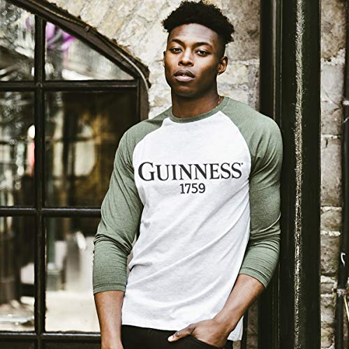 Guinness Green and Grey Heathered Vintage Baseball Tee, XX-Large - Cotton Polyester Raglan Style Long Sleeve T-Shirt - The Beer Connoisseur® Store