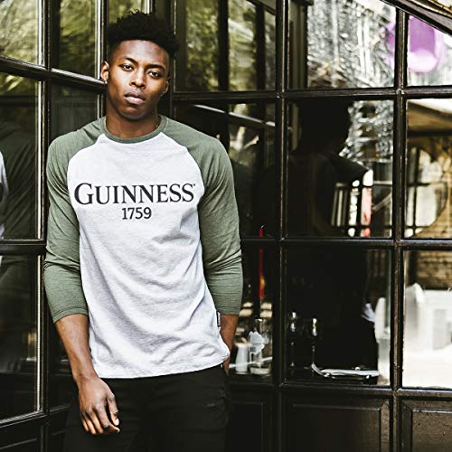 Guinness Green and Grey Heathered Vintage Baseball Tee, XX-Large - Cotton Polyester Raglan Style Long Sleeve T-Shirt - The Beer Connoisseur® Store