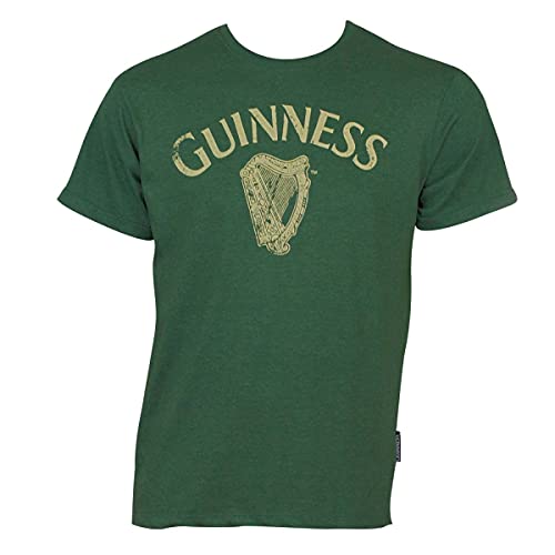 Guinness Vintage Harp Label T-Shirt, Large - Green Cotton Graphic Short Sleeve Tee - The Beer Connoisseur® Store