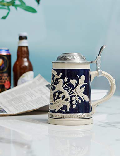 HAUCOZE Beer Stein Mug German Bavarian Drinking Stanley Viking Tankard with  Petwer Lid 0.6Liter 