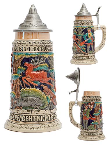 HAUCOZE Beer Stein Mug German Hunting Stanley Viking Tankard with Petwer Lid Birthday Gifts 0.6Liter - The Beer Connoisseur® Store