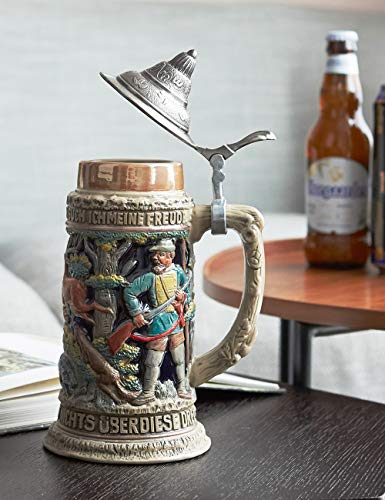 HAUCOZE Beer Stein Mug German Hunting Stanley Viking Tankard with Petwer Lid Birthday Gifts 0.6Liter - The Beer Connoisseur® Store