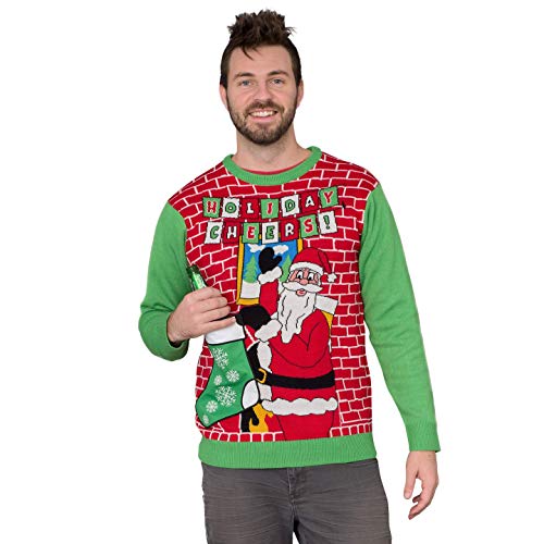 Holiday Cheers! Santa with Beer Holder Socks Adult Ugly Christmas Sweater (Large) Red - The Beer Connoisseur® Store