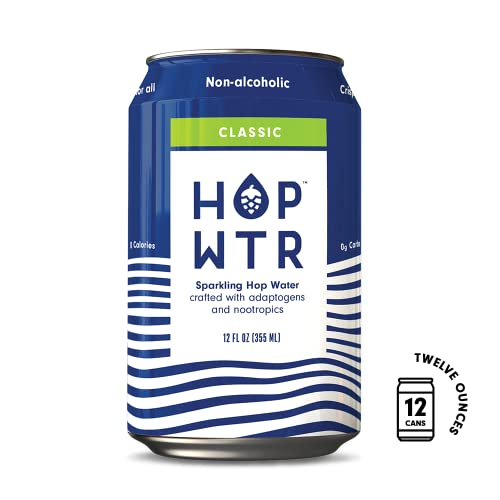 HOP WTR - Sparkling Hop Water - Classic (12 Pack) - NA Beer, No Calories or Sugar, Low Carb, With Adaptogens and Nootropics for Added Benefits (12 oz Cans) - The Beer Connoisseur® Store