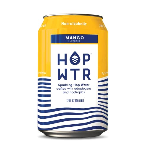 HOP WTR - Sparkling Hop Water - Mango - (12 Pack) - NA Beer, No Calories or Sugar, Low Carb, With Adaptogens and Nootropics for Added Benefits (12 oz Cans) - The Beer Connoisseur® Store