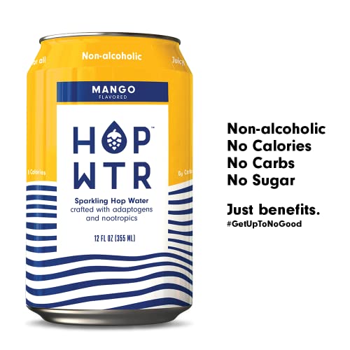 HOP WTR - Sparkling Hop Water - Mango - (12 Pack) - NA Beer, No Calories or Sugar, Low Carb, With Adaptogens and Nootropics for Added Benefits (12 oz Cans) - The Beer Connoisseur® Store